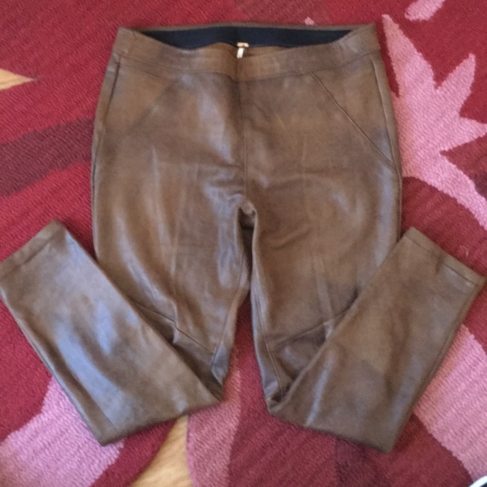 Free People Distressed Faux Leather Leggings Sz 12